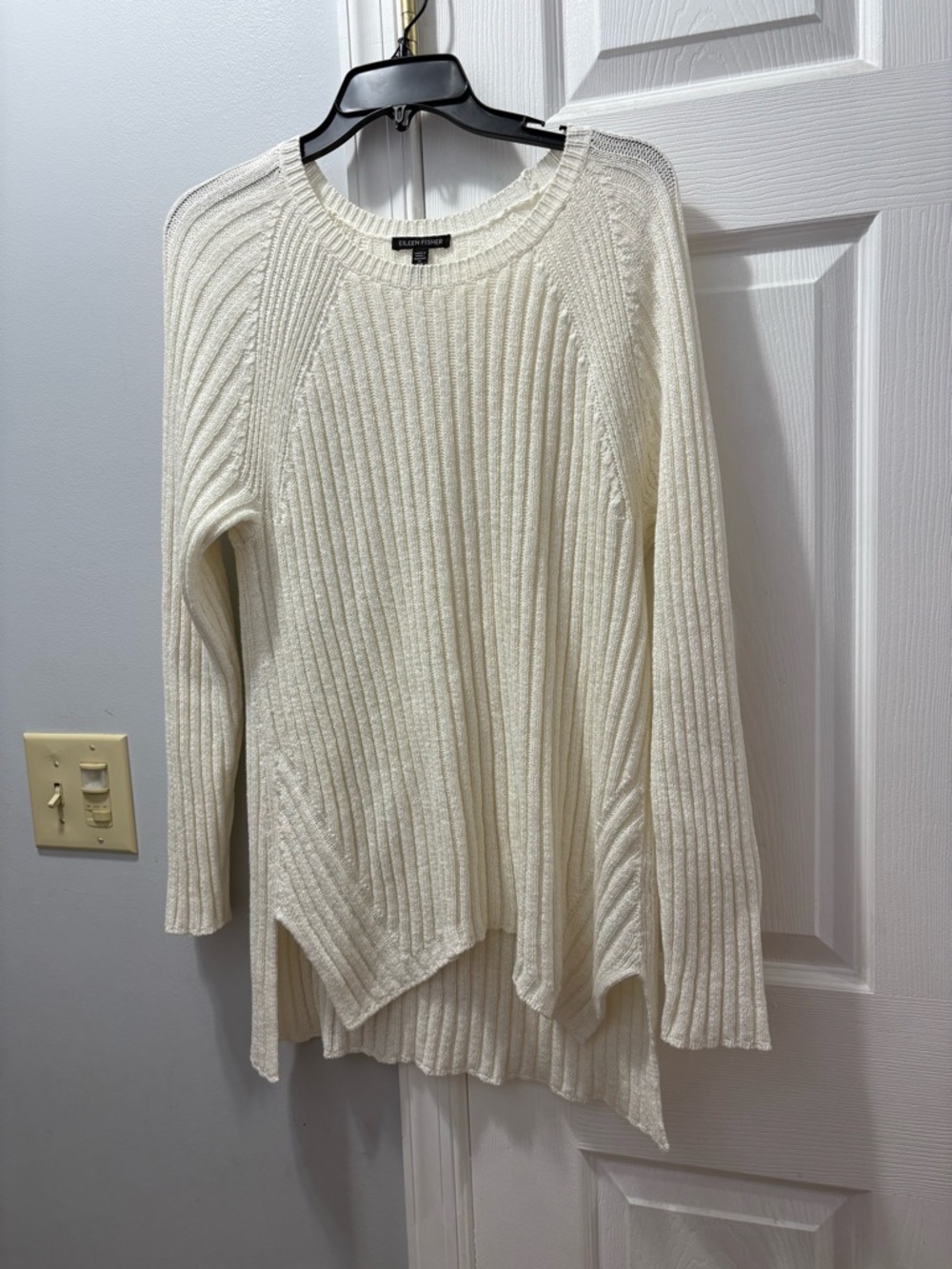 Eileen Fisher Cream Linen/Cotton Ribbed Knit Sweater Size Medium